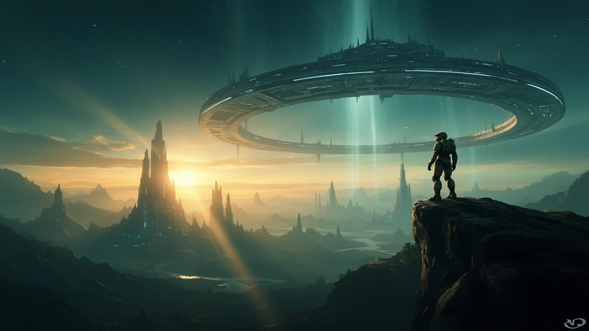 Halo ringworld at dawn